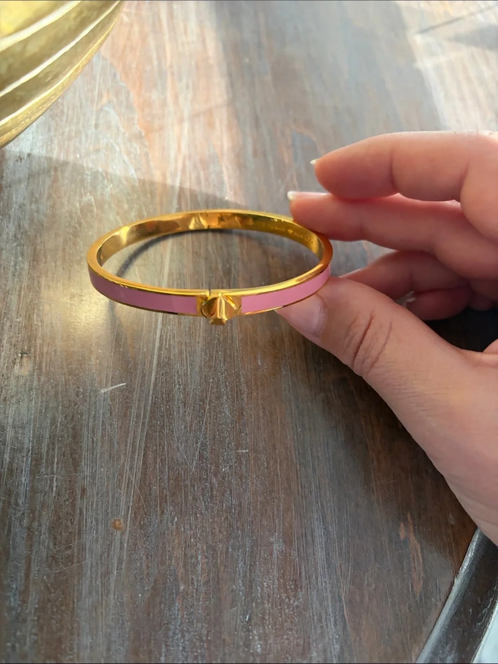 kate spade Pink Enamel and Gold-Tone Hinged Bangle Bracelet